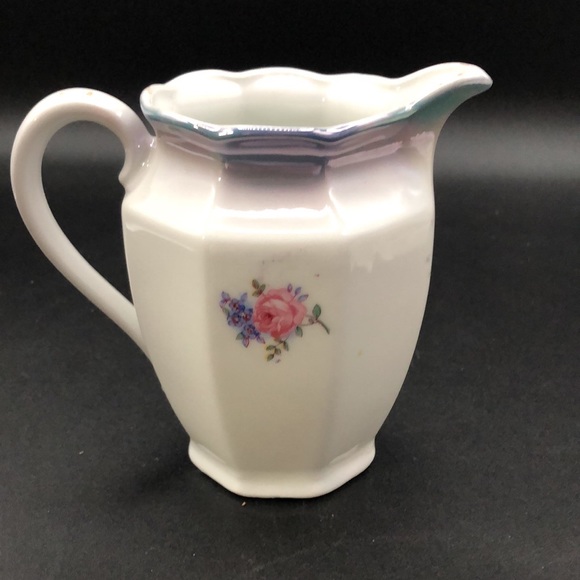 Vintage Blue Lusterware White with Pink  Floral Transfer Jug Made in Germany - Picture 2 of 7